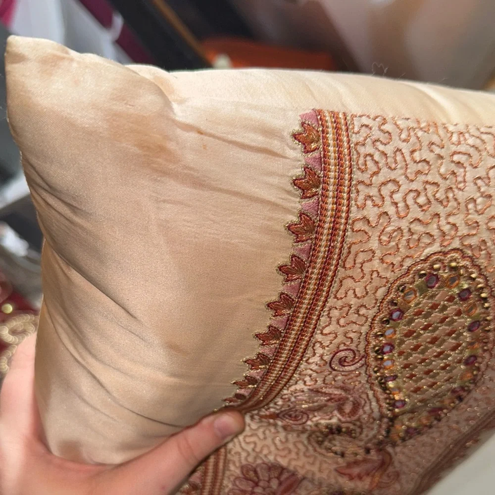 Embroidered Beige Pillow with Paisley Design - Picture 12 of 12